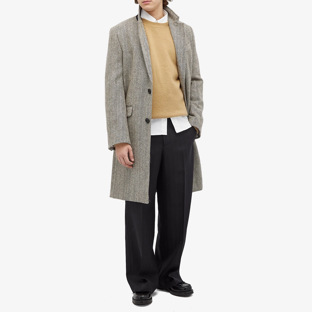 AMI Paris Men's Herringbone Two Button Overcoat Dark Coffe/Off White